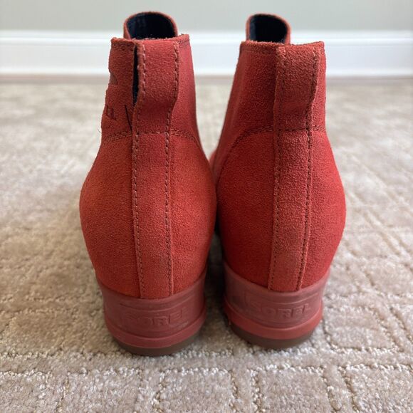 Sorel Evie Pull On Bootie Women's 9.5 Rust Red Waterproof Suede Wedge Ankle EUC - Picture 5 of 10